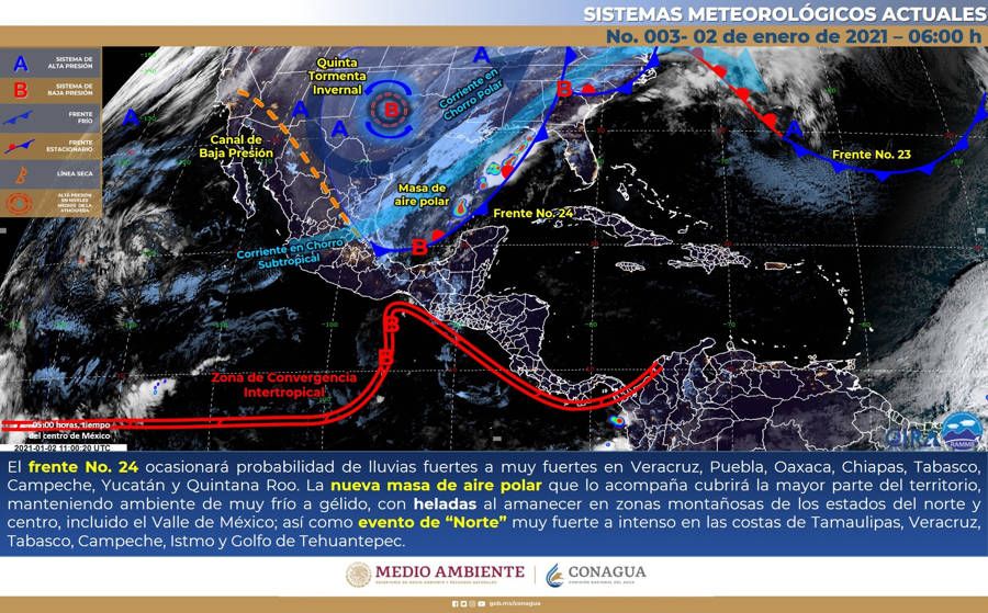 Frente frío llegará a la Península de Yucatán