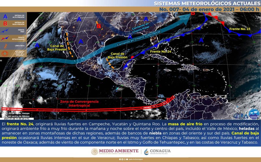 Frente frío continúa estacionado en la península de Yucatán