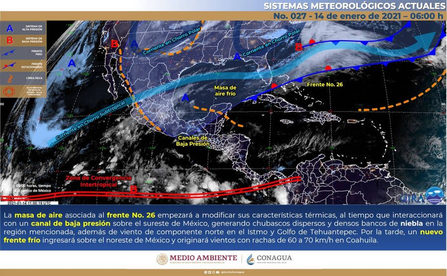 Chubascos y niebla en el sureste mexicano