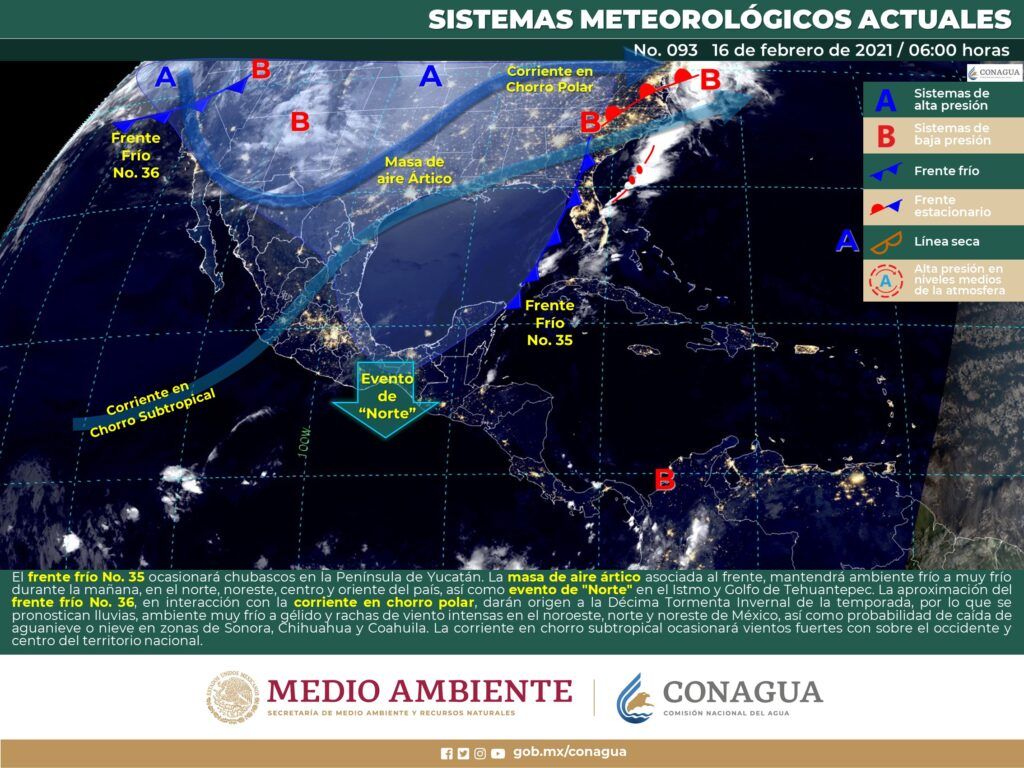 Frente frío se extiende por oriente de la península