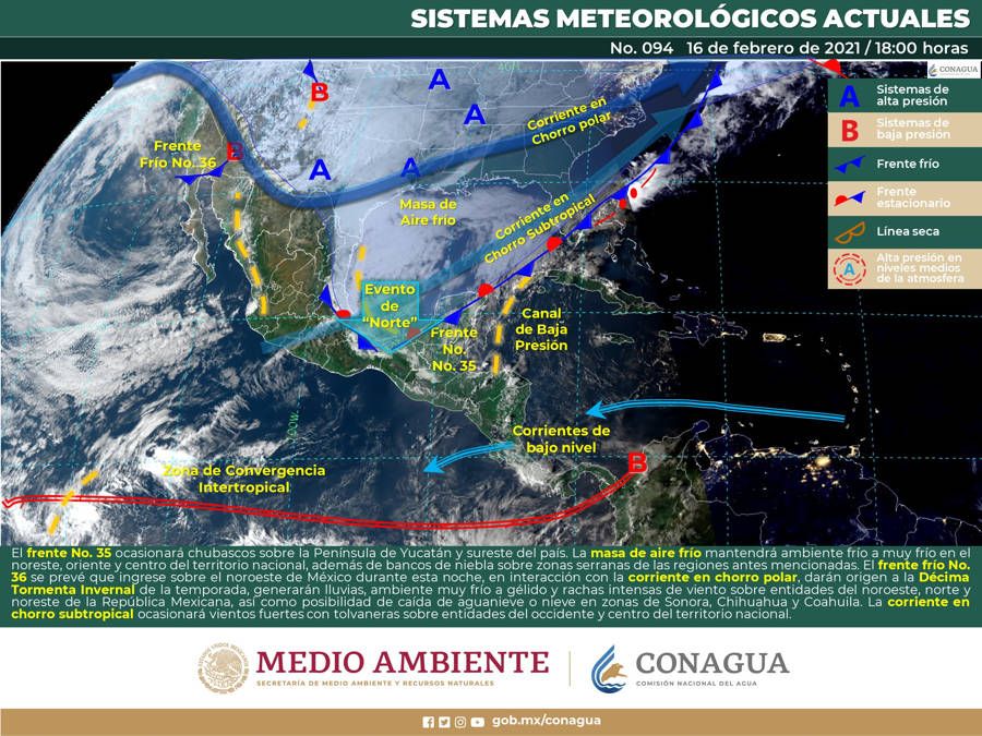 Se extiende frente frío en la península de Yucatán