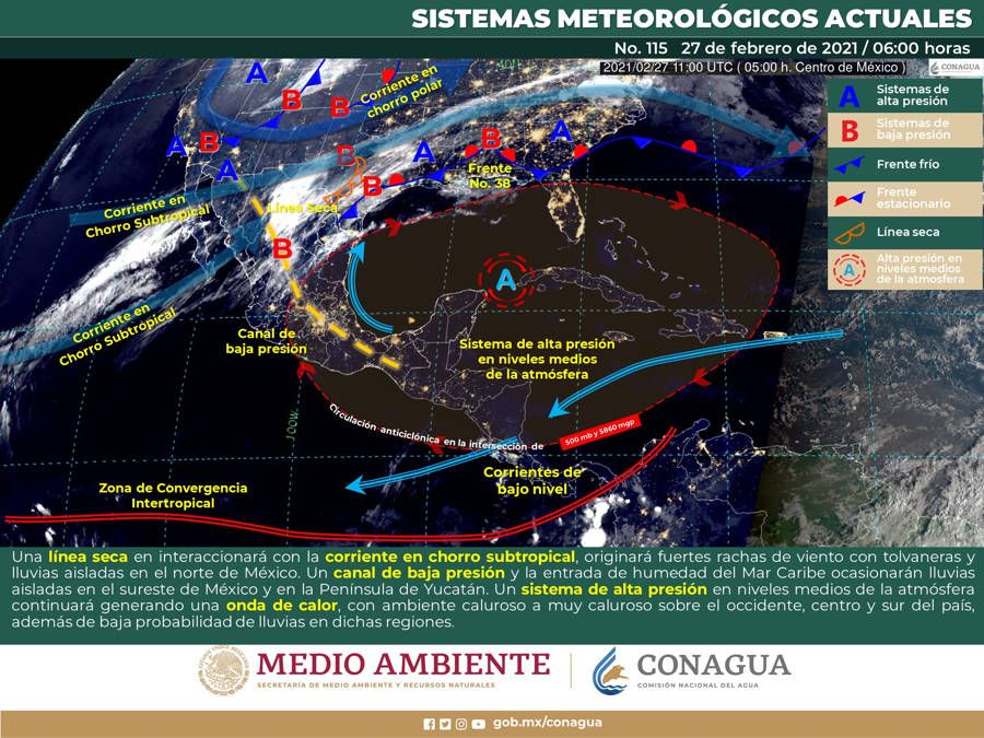 Canal de baja presión ocasionará lluvias