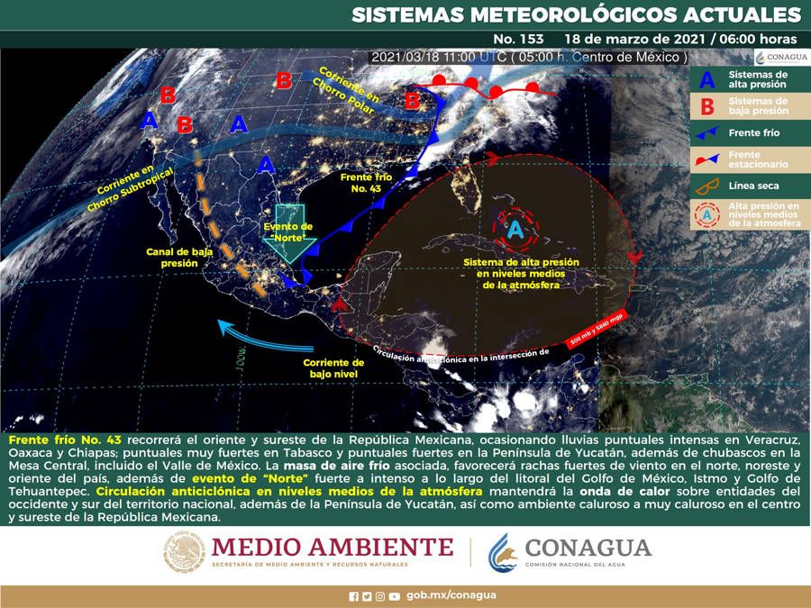 Frente frío ocasionará lluvias