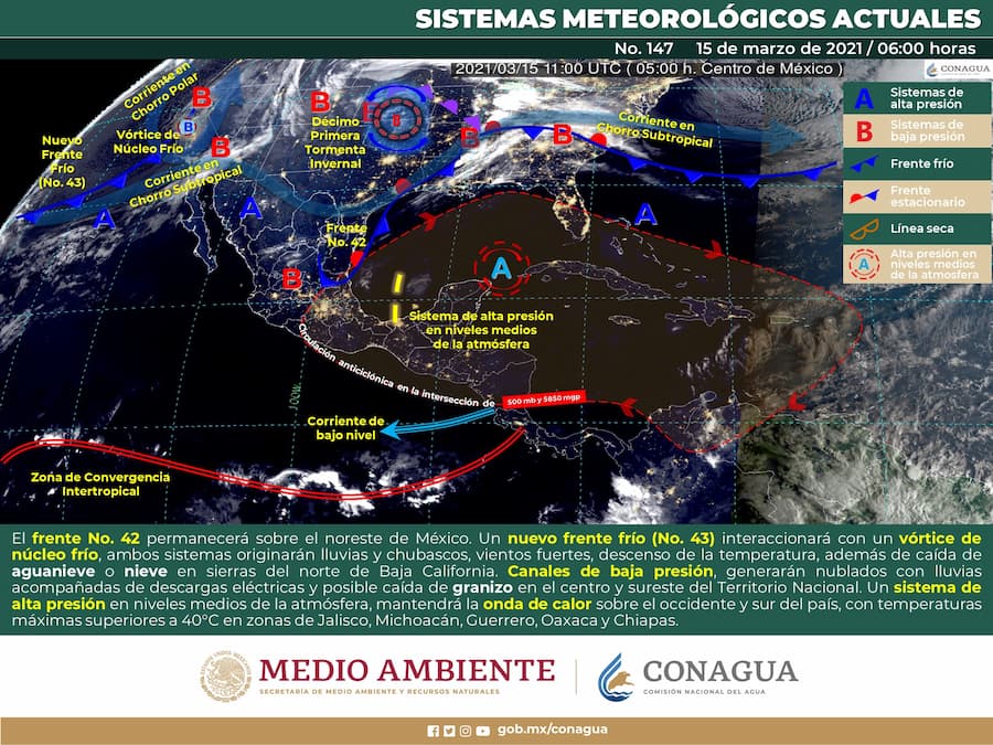 Nublados y lluvias en el sureste del país