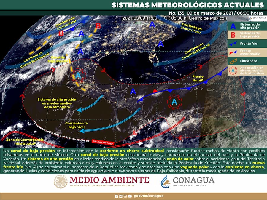 Canal de baja presión ocasionará lluvias en la península