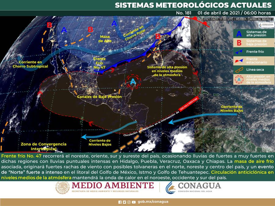 Frente frío 47 llegará al sur del país