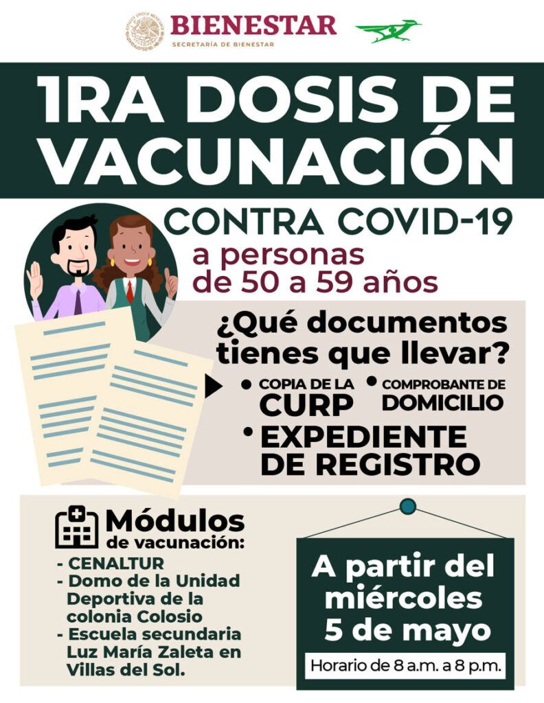 Este miércoles comienza la aplicación de vacunas de 50 a 59 años en Solidaridad