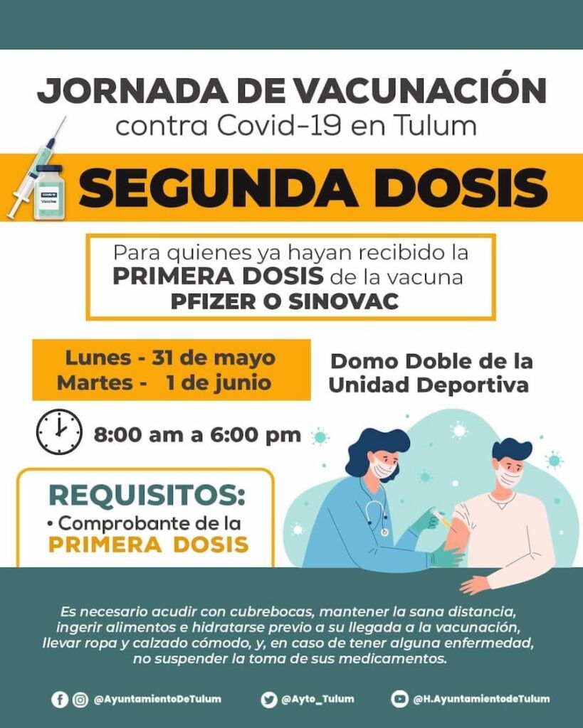 Este lunes comienza aplicación de segundas dosis en Tulum