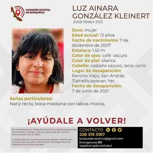 Solicitan ayuda para localizar a Luz Ainara González Kleinert