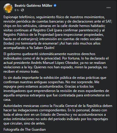 Autoridades como la FGR deben hacer las indagaciones por espionaje: Beatriz Gutiérrez