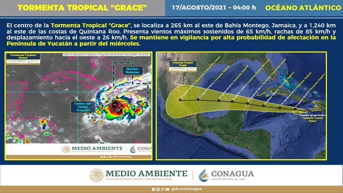 Tormenta tropical Grace se dirige a la Península de Yucatán