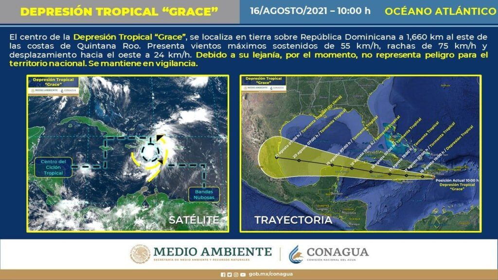 Depresión Tropical Grace se ubica a 1,660 km de Quintana Roo