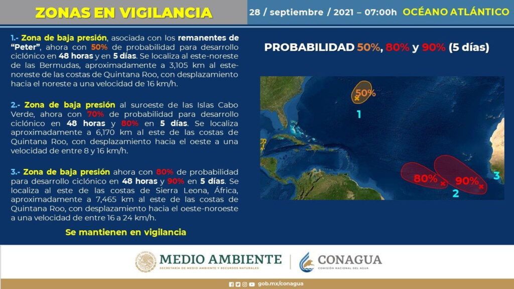 Se esperan lluvias en el sureste de México