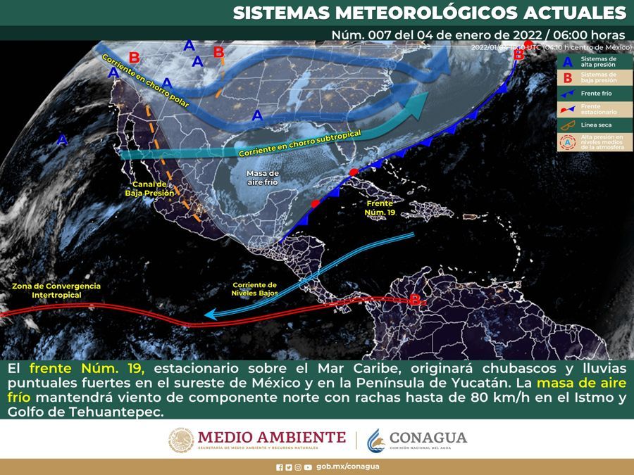 Frente frío 19 se estacionará en el Mar Caribe este martes