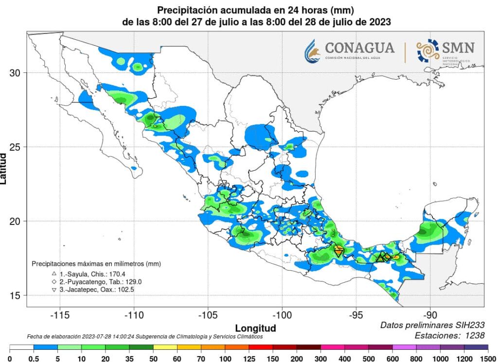 Lluvias fuertes para el sur del país