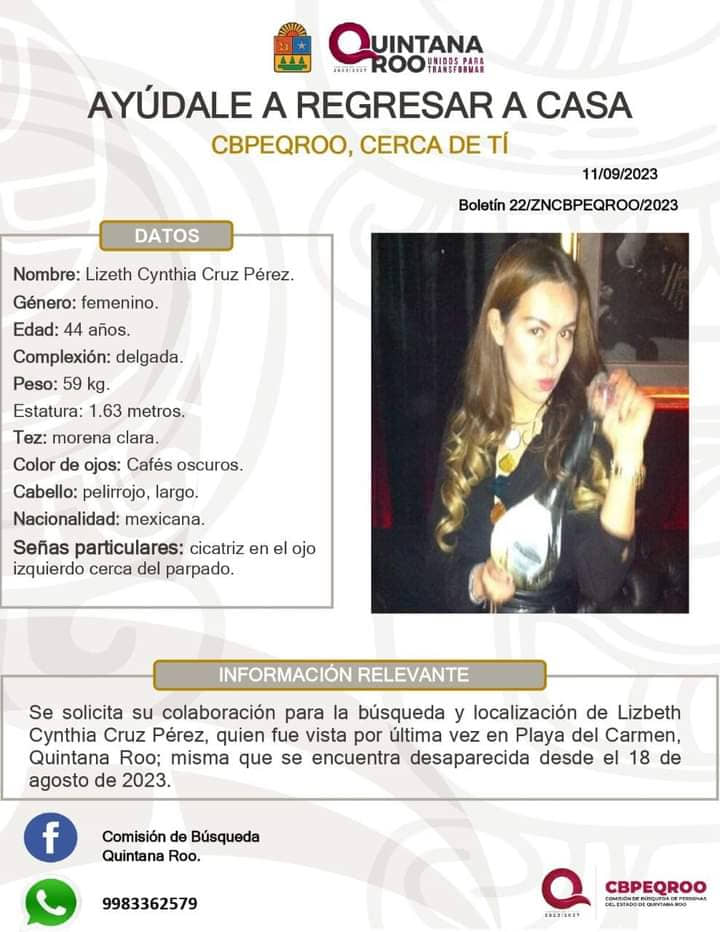 Solicitan la colaboración para encontrar a Lizeth Cynthia Cruz Pérez