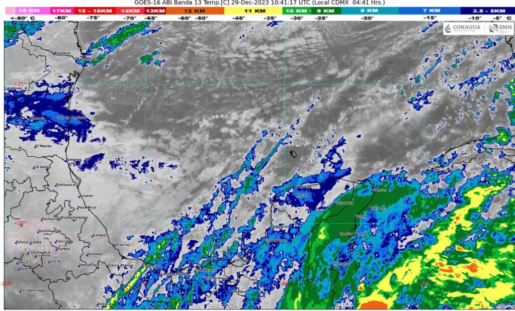 Frente frío 20 se desplaza por la Península de Yucatán