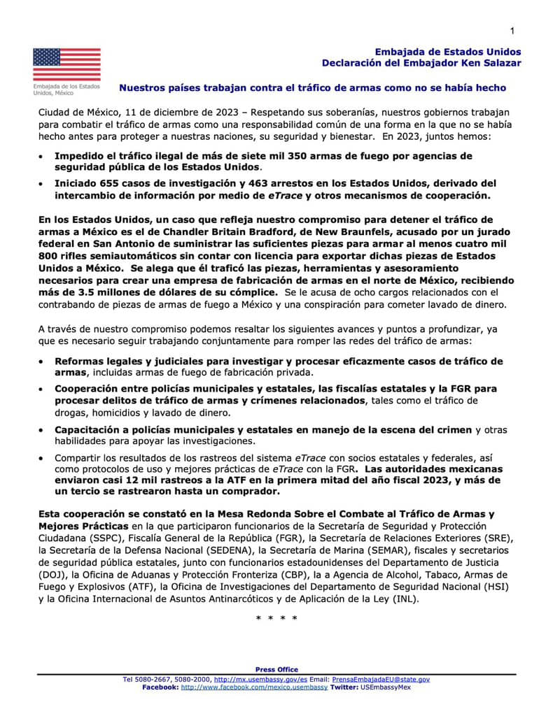 Impidieron autoridades de EEUU el tráfico ilegal de 7 mil 350 armas de fuego a México