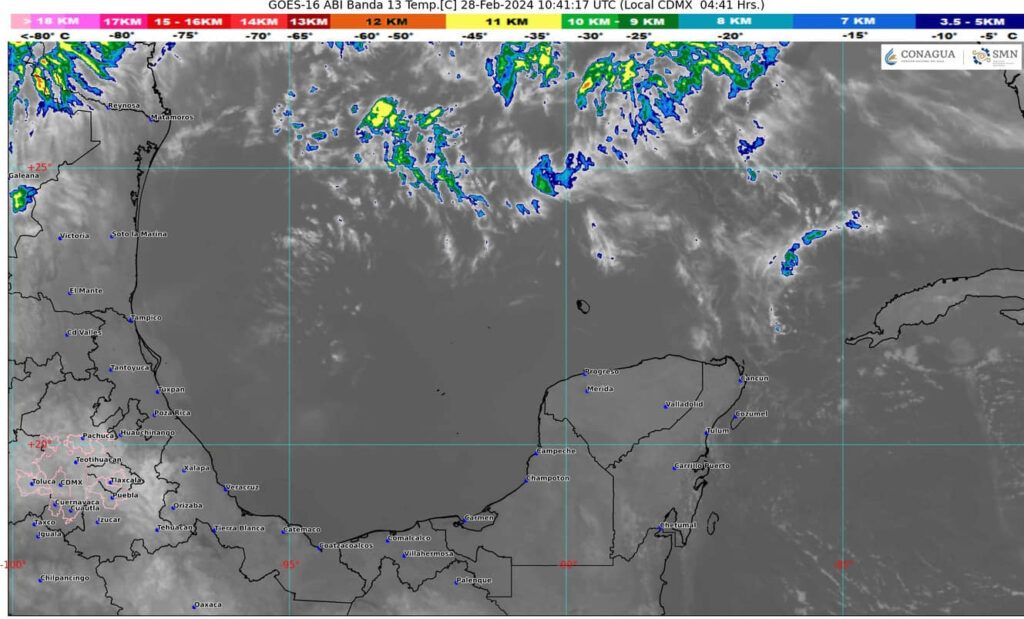 Cielo parcialmente nublado, poca lluvia y evento de "Surada"